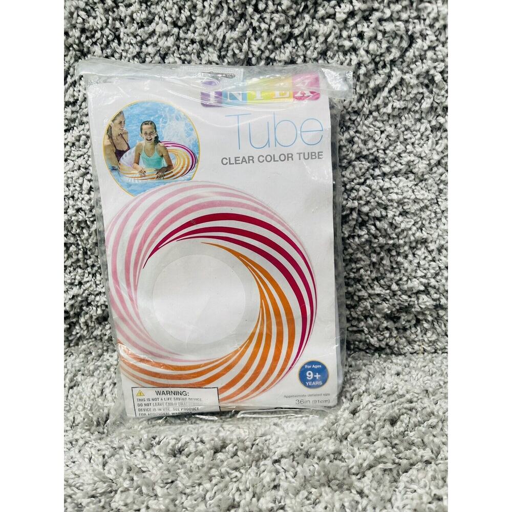Intex Pool Tube Clear Color Pink & Orange Tube 36" Inflatable Swim Ring New - Picture 7 of 8